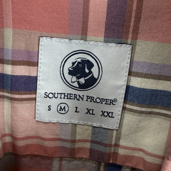 Southern Proper Men Sz Medium Pink‎ Blue Plaid 100% Cotton Button Down Shirt EUC - Picture 4 of 5